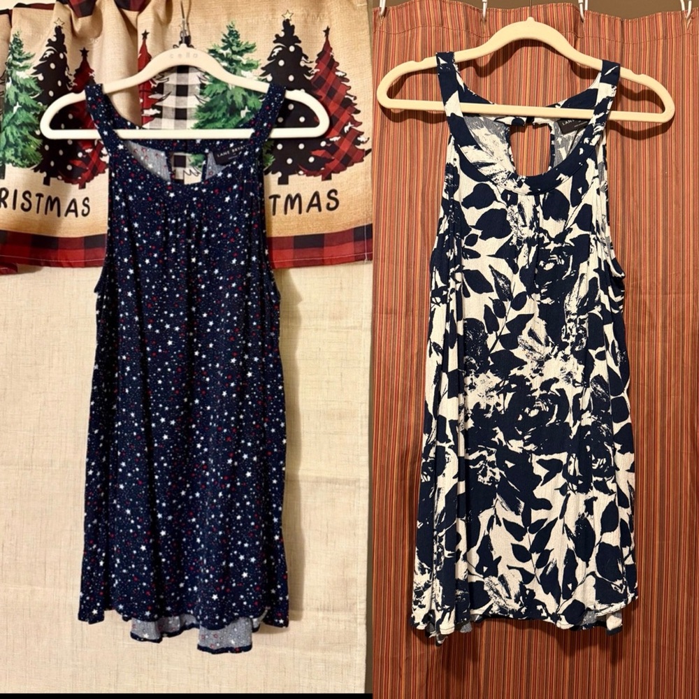 NWOT Set of 2 Lane Bryant Sleeveless Tops, Blue Floral & Blue Stars, size 14